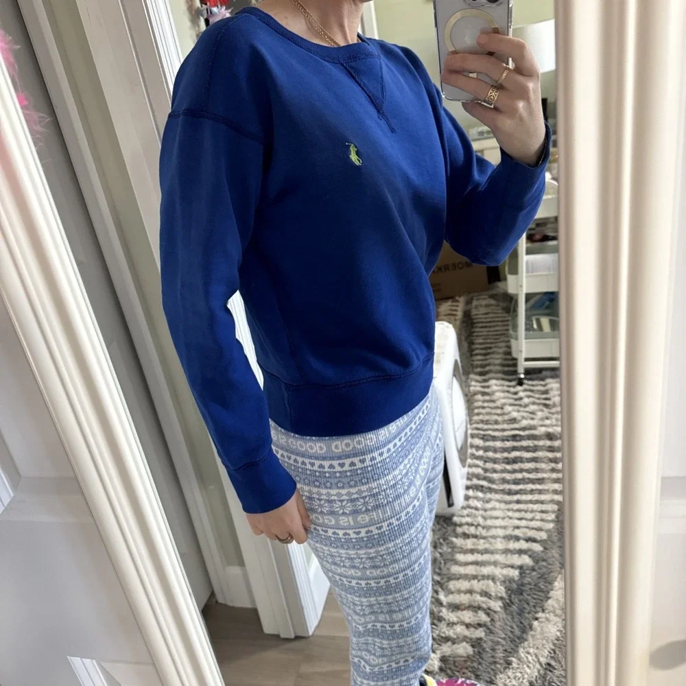 Polo‎ Ralph Lauren Sweatshirt Youth Kids M / Women's XS Blue Crewneck Pullover
